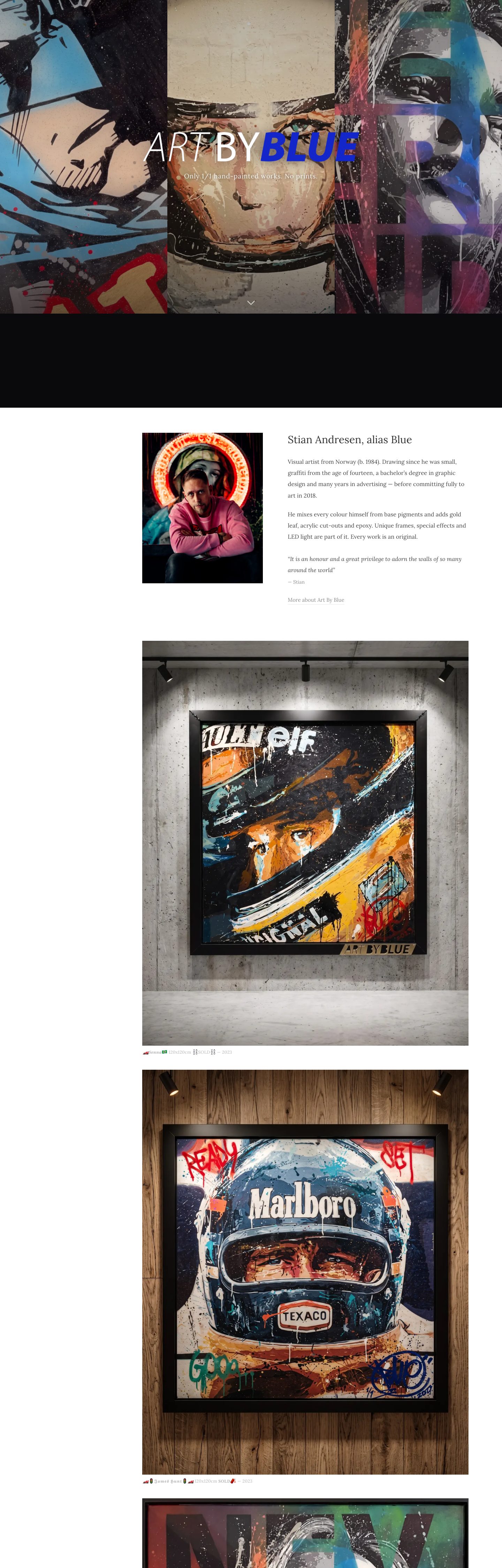 Skjermbilde av porteføljesiden til Art By Blue